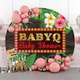 Blatt Und Ananas Holz Babydusche Runden Hintergrund